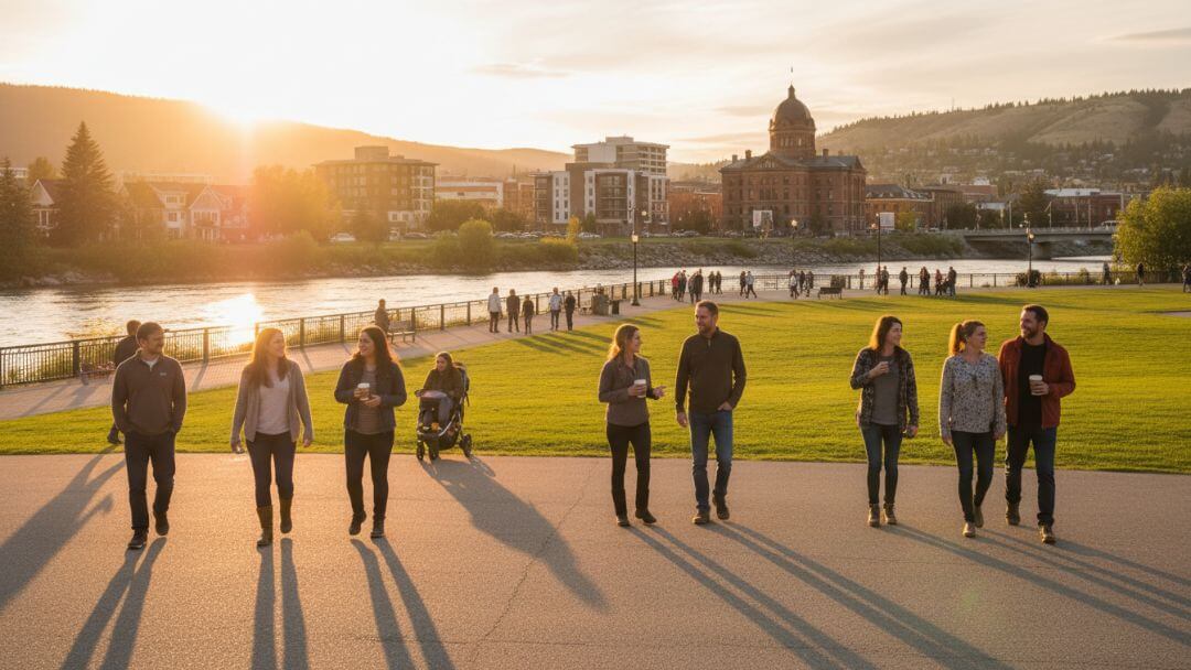 Kamloops community and downtown at sunset