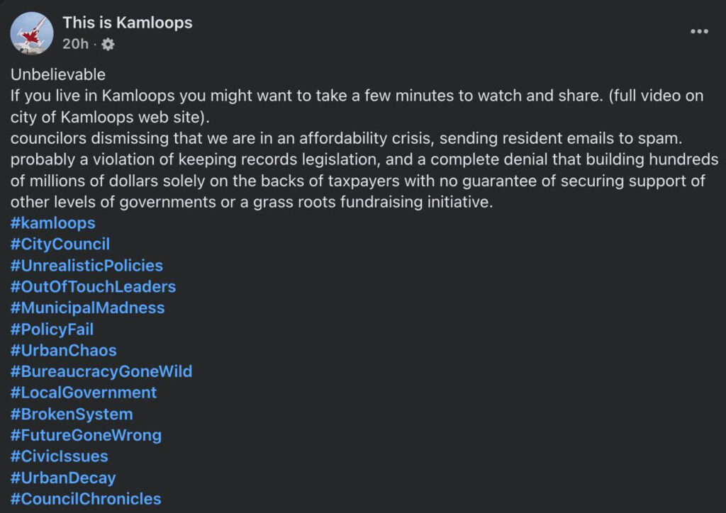 Facebook post from This is Kamloops page