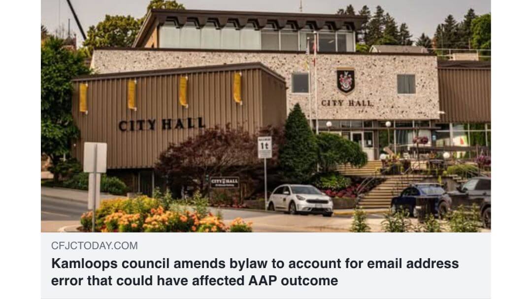 CFJC Today article on Kamloops AAP email error and bylaw amendment